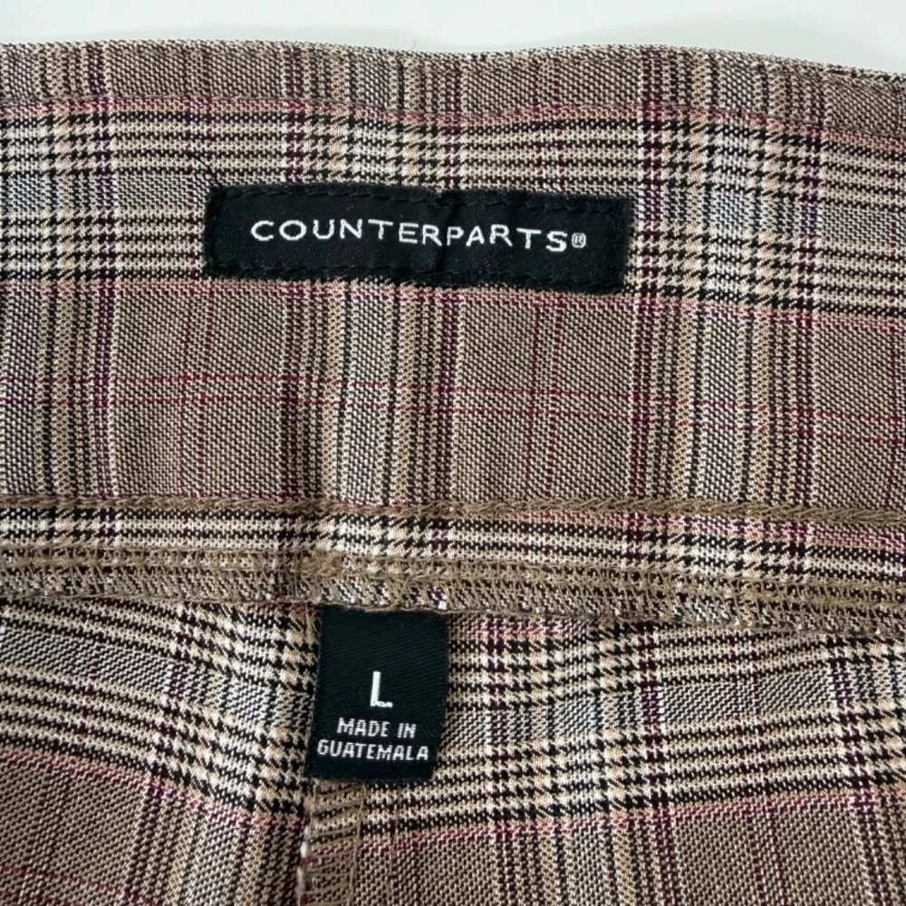 Counterparts Pull On Plaid Stretch Brown Trouser Pants Size L Preppy Career‎ 90s